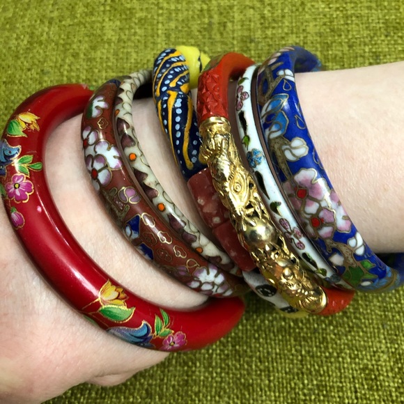 Jewelry - VTG Cloisonné  Floral Bracelets